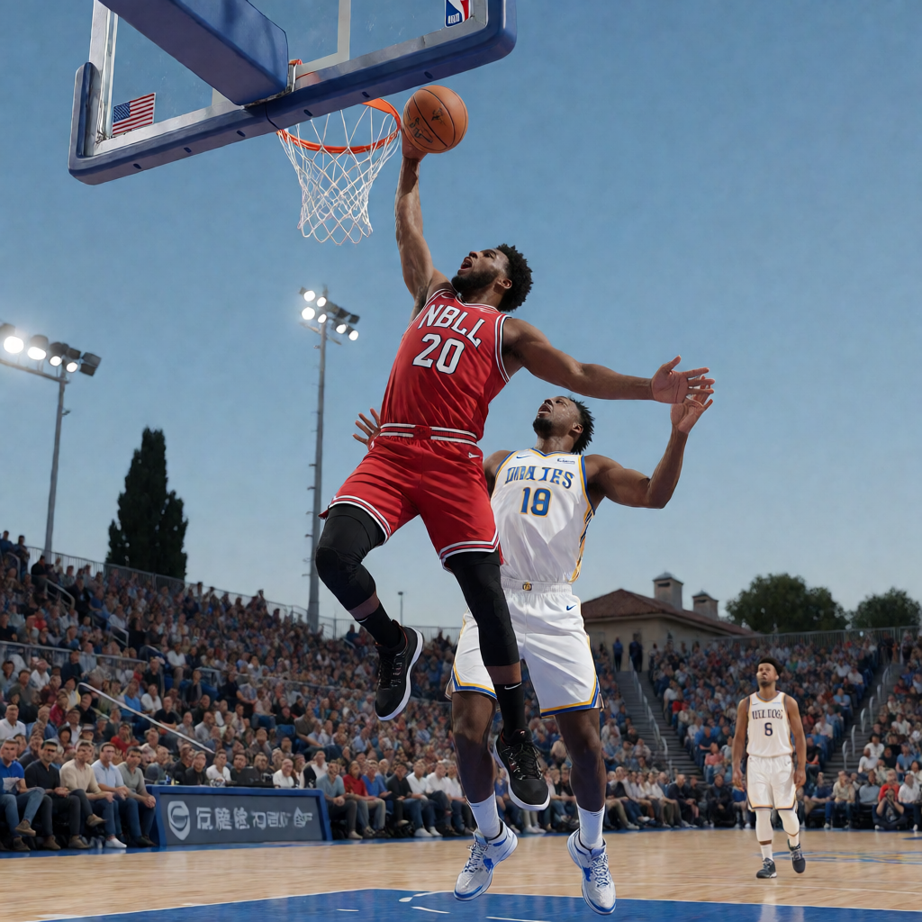 NBA篮球比赛中球员空中扣篮的精彩瞬间